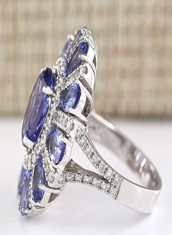 MAIHAO Women Elegant 925 Silver Blue Tanzanite Gemstone Flower Cluster Ring Engagement Size 6-10 (US Code 8) - Image 4